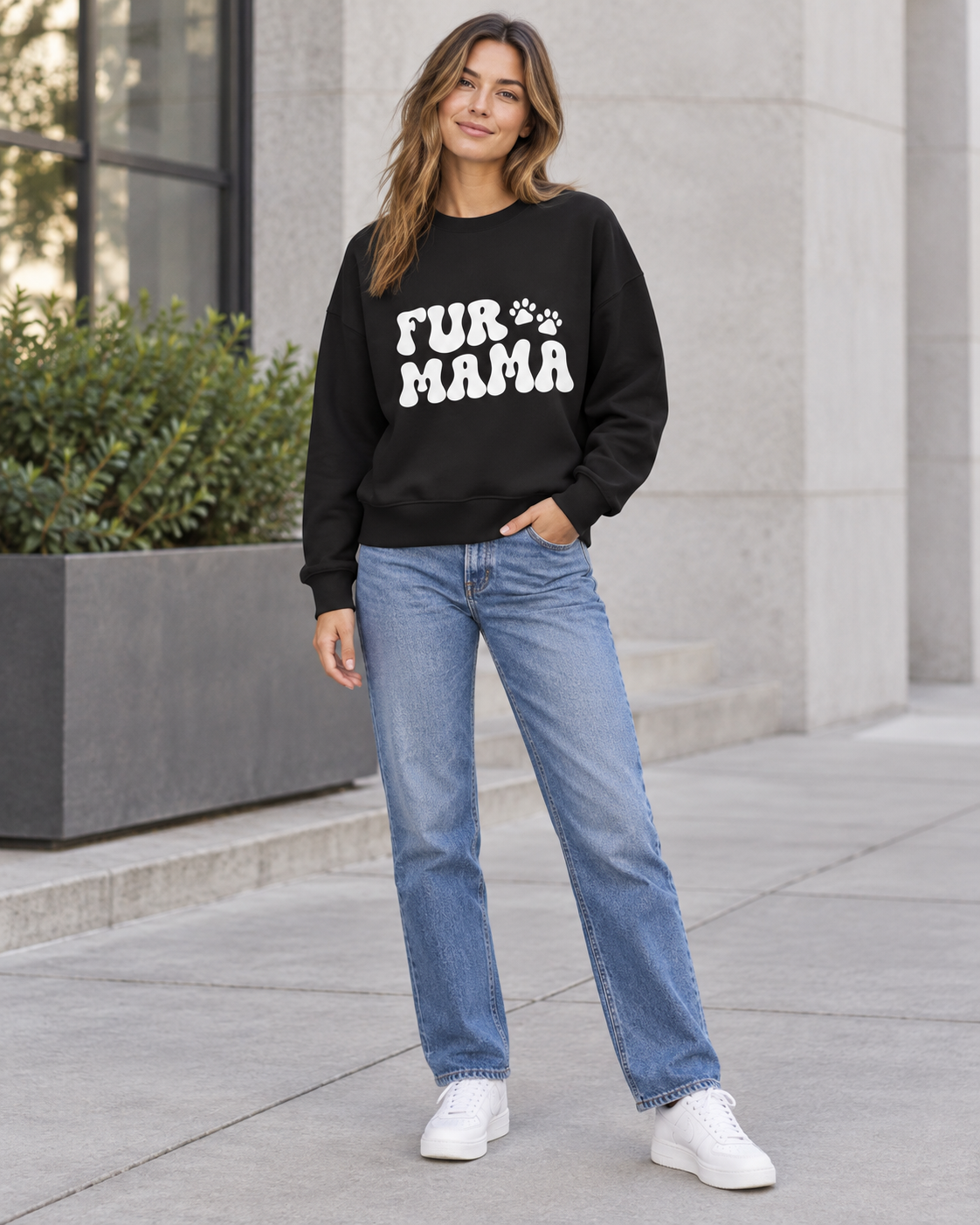 Fur Mama Women’s Crewneck Sweatshirt – Cat Lover Gift