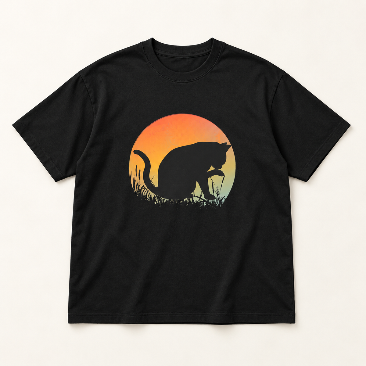 Sunset Cat Silhouette Men’s Box Tee – Cat Lover Gift