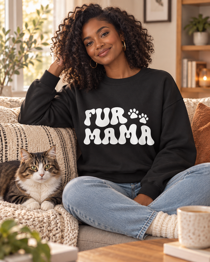 Fur Mama Women’s Crewneck Sweatshirt – Cat Lover Gift
