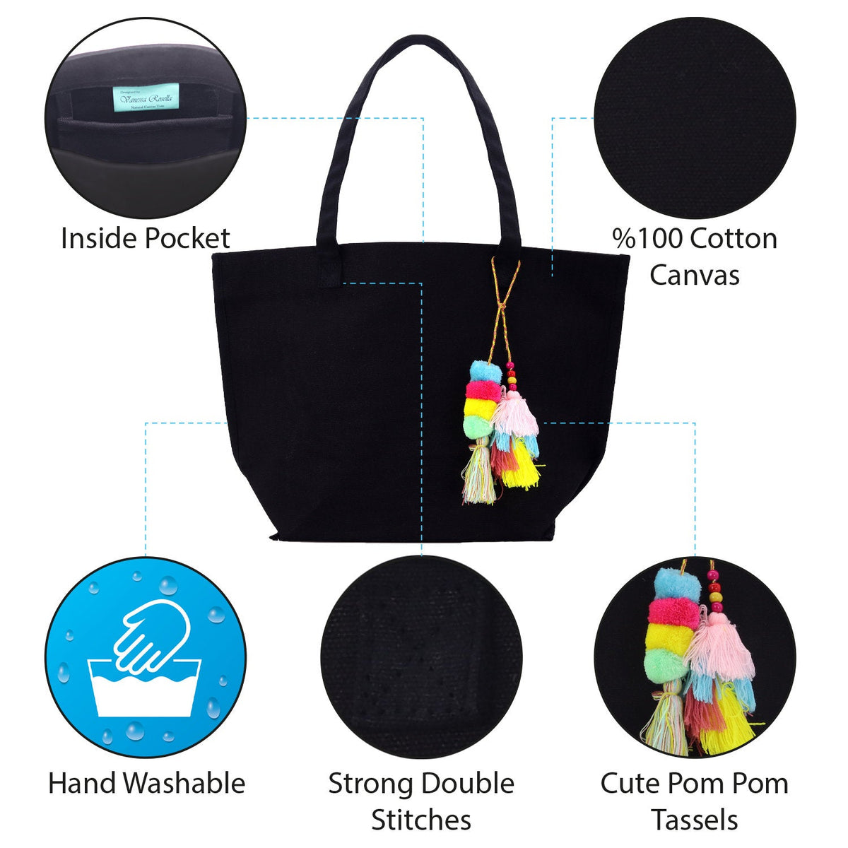 Personalized Initial Canvas Tote Bag with Magnetic Closure