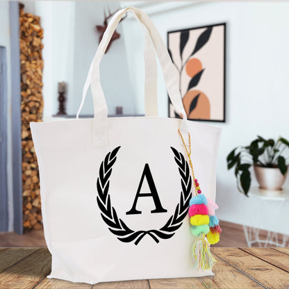 Personalized Initial Canvas Tote Bag with Magnetic Closure