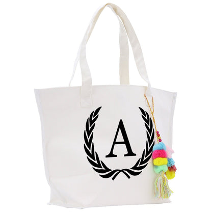 Personalized Initial Canvas Tote Bag with Magnetic Closure