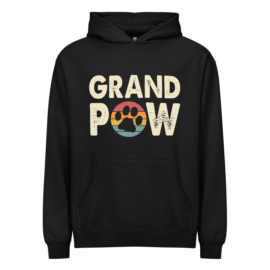 Grand Paw Men’s Box Hoodie with pet-lover graphic for dog and cat grandparents