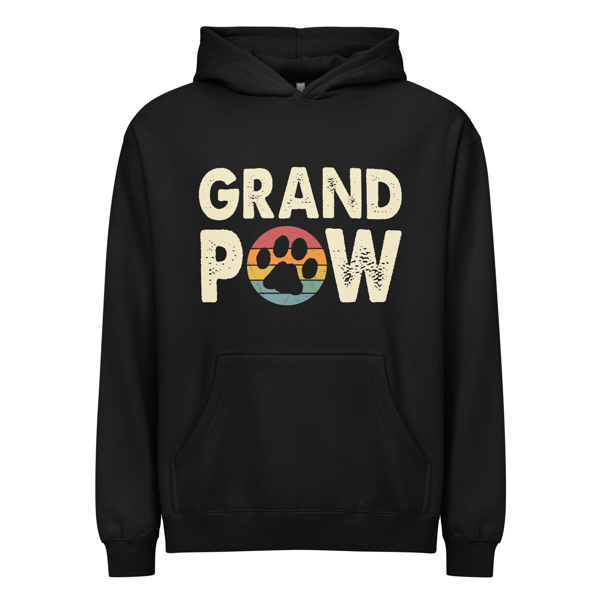 Grand Paw Men’s Box Hoodie with pet-lover graphic for dog and cat grandparents
