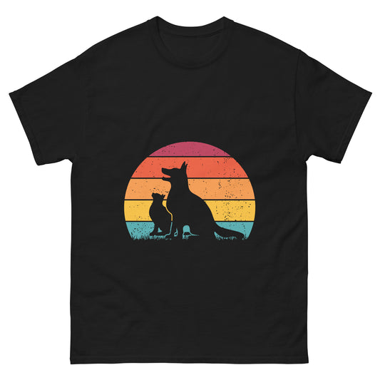 Sunset Dog Classic Tee with vibrant dog and sunset graphic for pet lovers