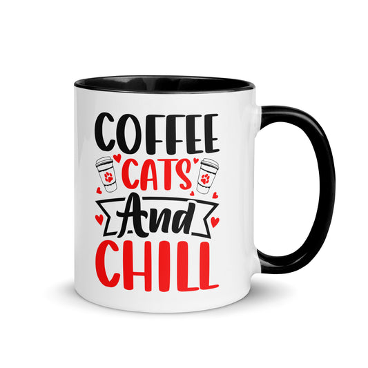 “coffee cats and chill colored mug – cute cat lover ceramic cup”