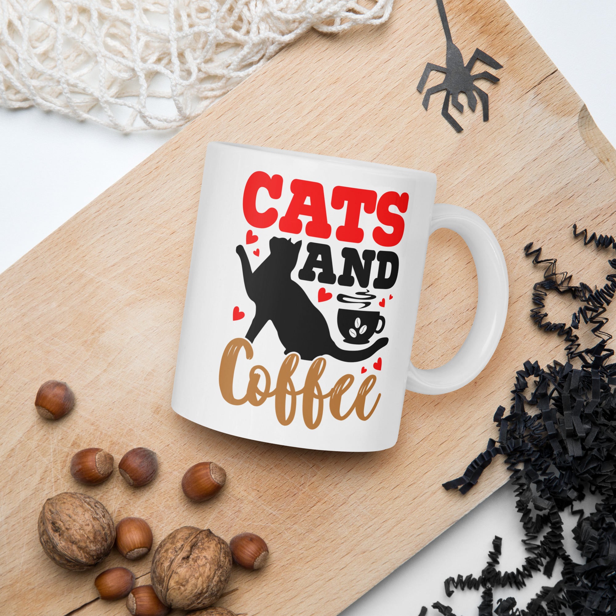 Cats White Glossy Mug with cute cat design